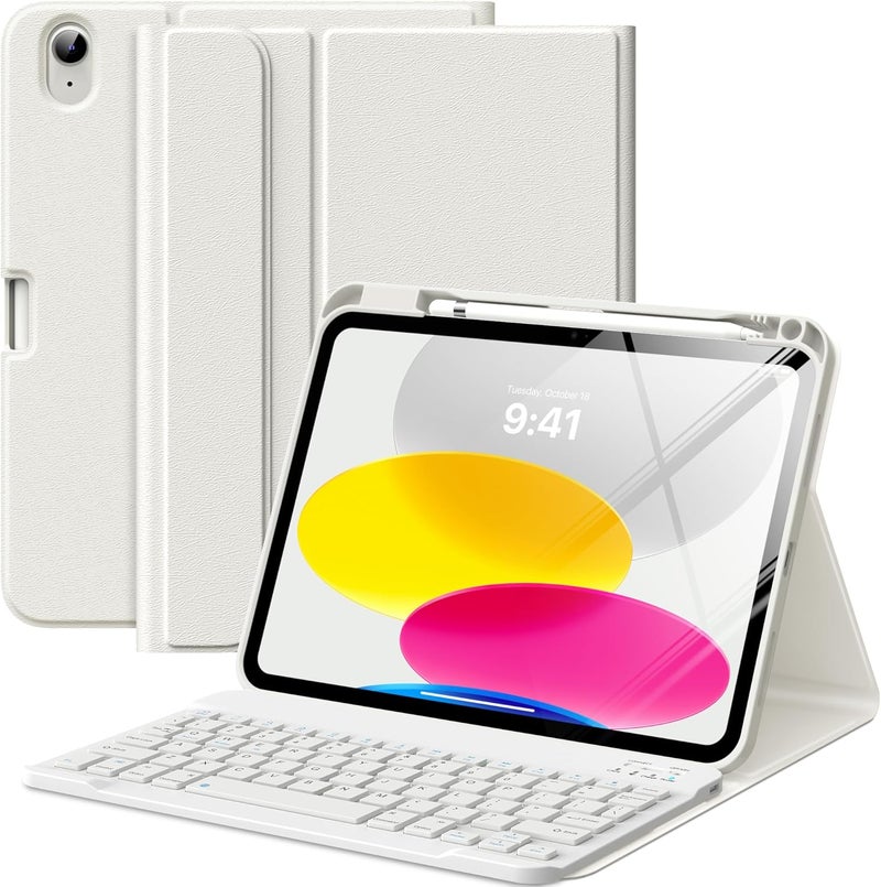 MoKo for iPad (A16) 11th Generation Case with Keyboard 11 inch 2025, iPad 10th Generation 10.9 inch Case with Pencil Holder, Multi-Angle Detachable Bluetooth Keyboard, White - Image 1